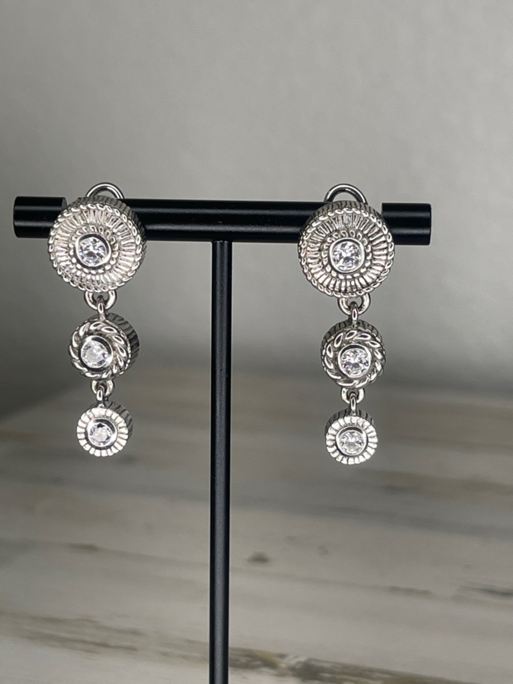 Judith Ripka Sterling Silver Diamonique Triple Drop Dangle Earrings
